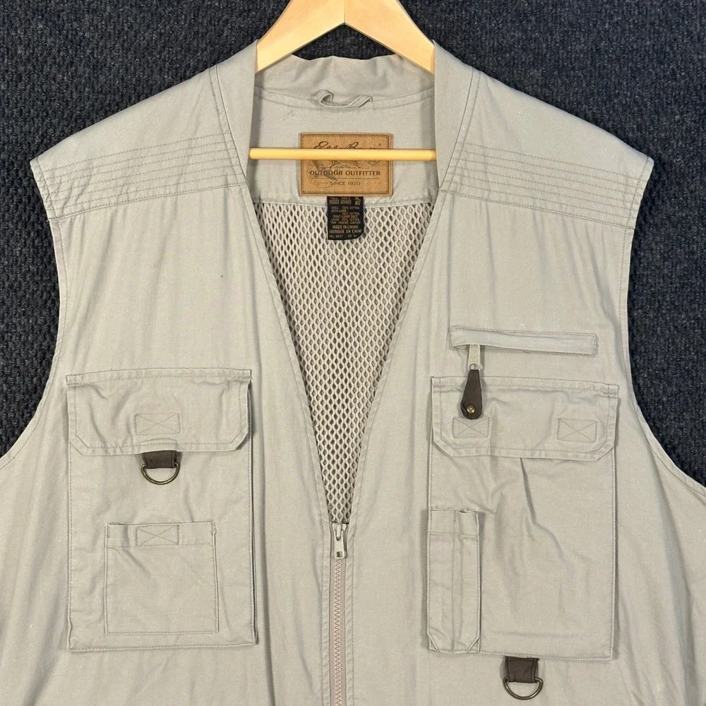 Vintage Eddie Bauer Utility Fishing Vest Men XLT Tall Beige Mesh Safari Photo